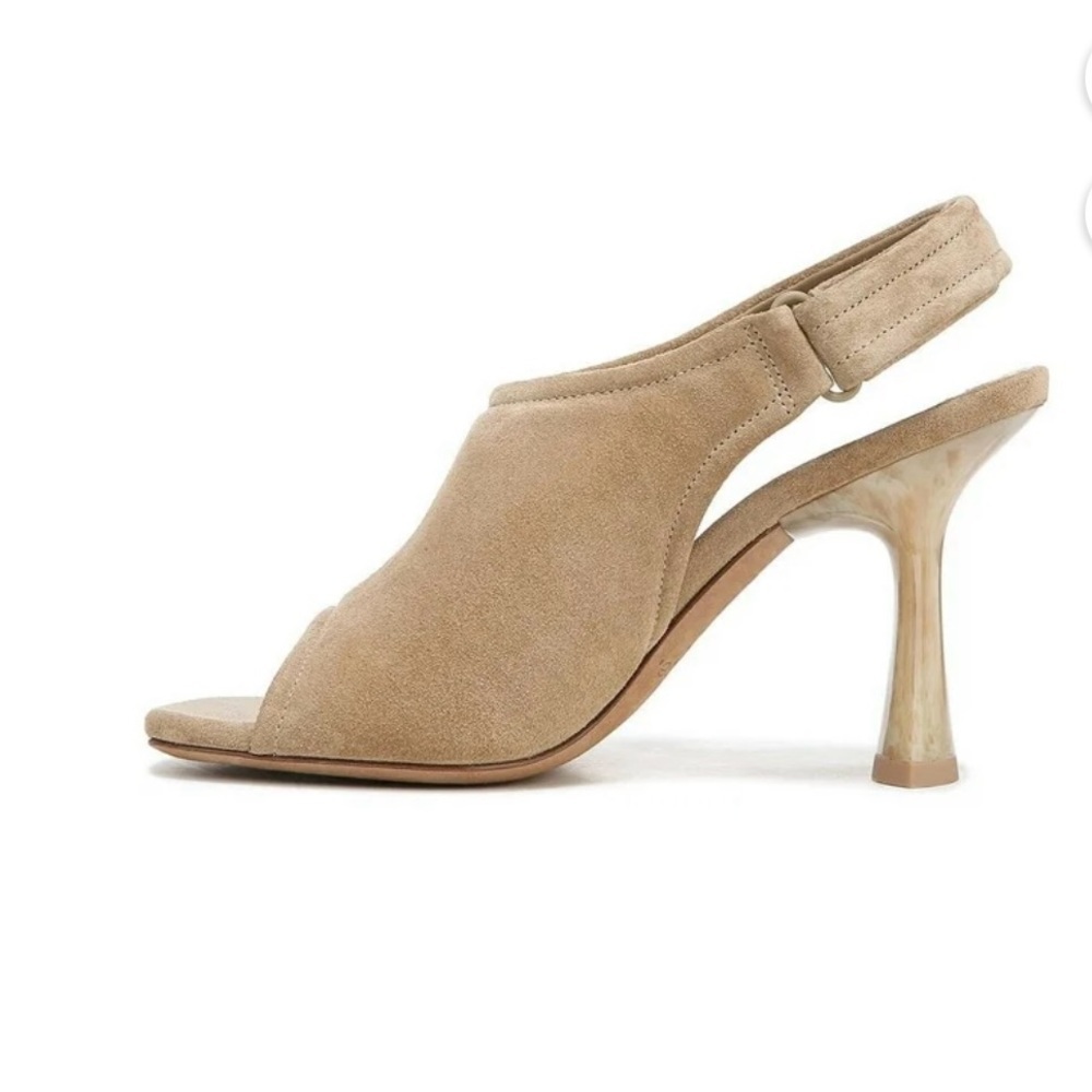Vince Tan Suede Slingback Peep-Toe Heels - Picture 3 of 13